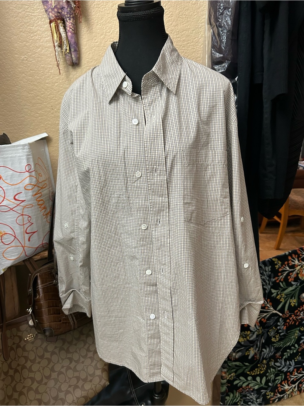Citizens Of Humanity Beige and Brown Micro-Check Button-Down Shirt